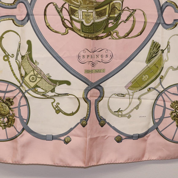 HERMES Carre 90 Scarf Silk ""SPRINGS"" Pink White Auth 194421