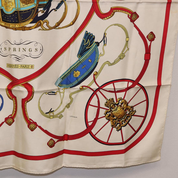 HERMES Carre 90 Scarf Silk ""SPRINGS"" Ivory Red Auth 194422