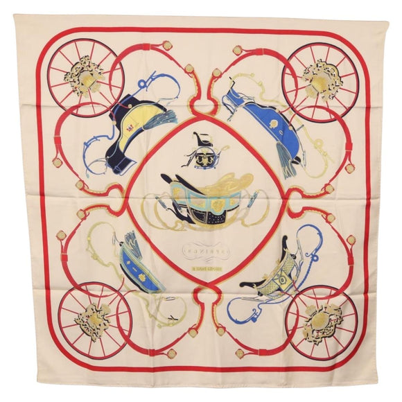 HERMES Carre 90 Scarf Silk ""SPRINGS"" Ivory Red Auth 194422
