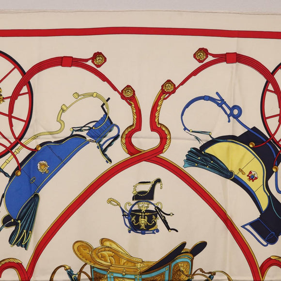 HERMES Carre 90 Scarf Silk ""SPRINGS"" Ivory Red Auth 194422