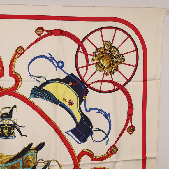 HERMES Carre 90 Scarf Silk ""SPRINGS"" Ivory Red Auth 194422