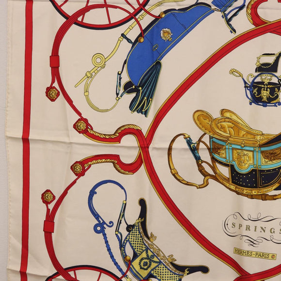 HERMES Carre 90 Scarf Silk ""SPRINGS"" Ivory Red Auth 194422