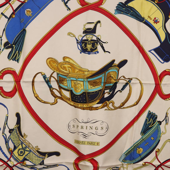 HERMES Carre 90 Scarf Silk ""SPRINGS"" Ivory Red Auth 194422