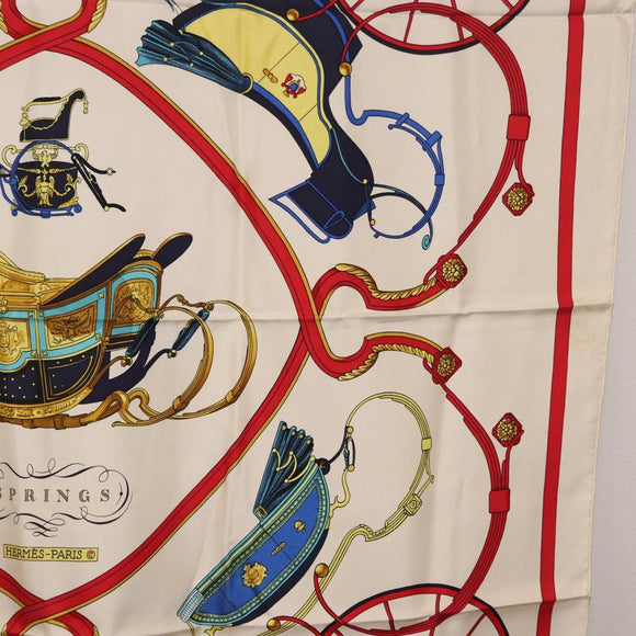 HERMES Carre 90 Scarf Silk ""SPRINGS"" Ivory Red Auth 194422