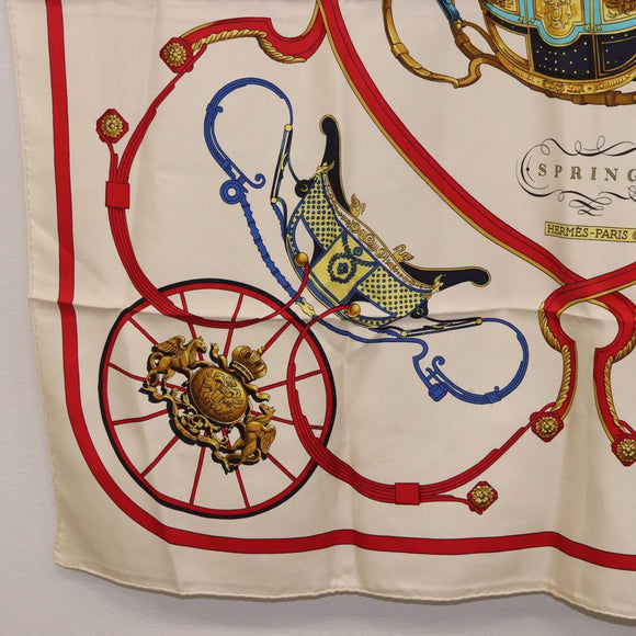HERMES Carre 90 Scarf Silk ""SPRINGS"" Ivory Red Auth 194422
