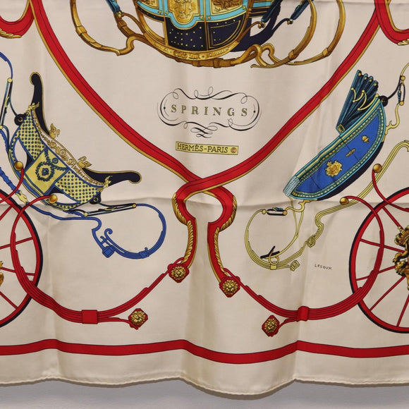 HERMES Carre 90 Scarf Silk ""SPRINGS"" Ivory Red Auth 194422