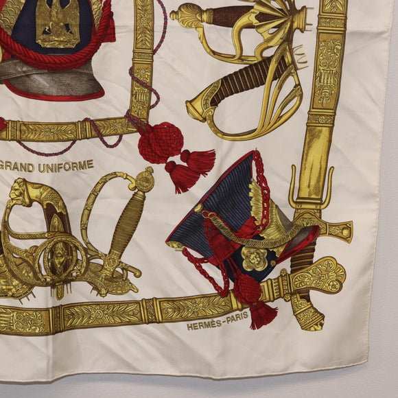 HERMES Carre 90 Scarf ”GRAND UNIFORME” Silk Beige Auth 194426