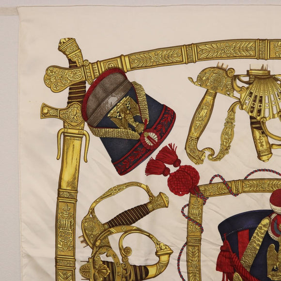 HERMES Carre 90 Scarf ”GRAND UNIFORME” Silk Beige Auth 194426
