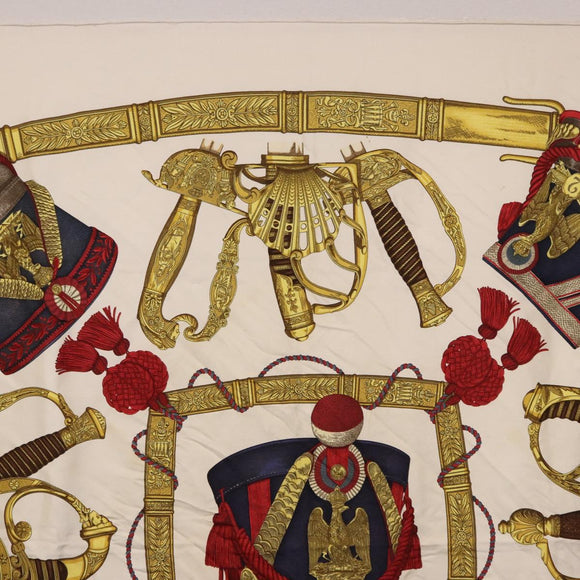 HERMES Carre 90 Scarf ”GRAND UNIFORME” Silk Beige Auth 194426