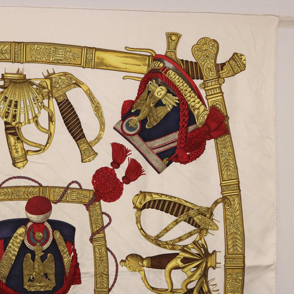 HERMES Carre 90 Scarf ”GRAND UNIFORME” Silk Beige Auth 194426