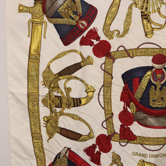 HERMES Carre 90 Scarf ”GRAND UNIFORME” Silk Beige Auth 194426