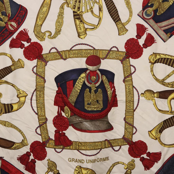 HERMES Carre 90 Scarf ”GRAND UNIFORME” Silk Beige Auth 194426
