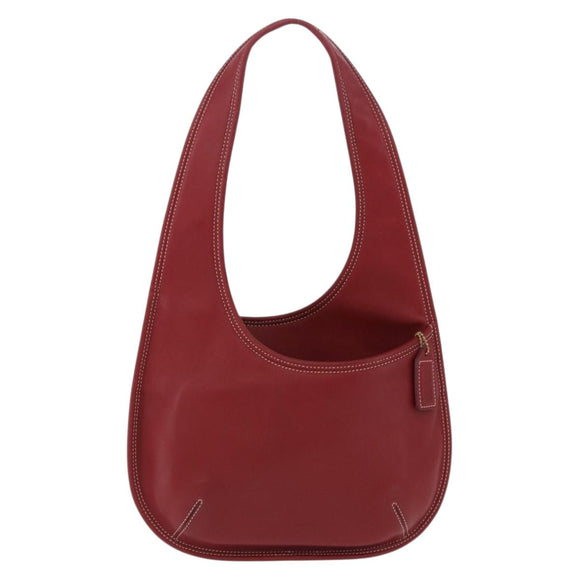Coach Shoulder Bag Leather Red Gold Auth 194429A