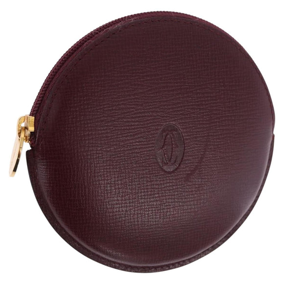 CARTIER Must Line Coin Purse Leather Bordeaux Gold Auth 194476A