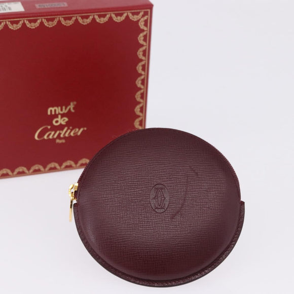 CARTIER Must Line Coin Purse Leather Bordeaux Gold Auth 194476A