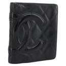 CHANEL Matelasse Cambon Line Bifold Wallet Leather Black Silver CC Auth 194479-1