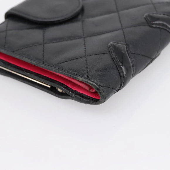 CHANEL Matelasse Cambon Line Bifold Wallet Leather Black Silver CC Auth 194479