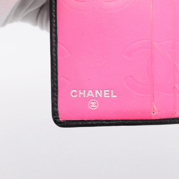 CHANEL Matelasse Cambon Line Bifold Wallet Leather Black Silver CC Auth 194479