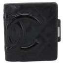 CHANEL Matelasse Cambon Line Bifold Wallet Leather Black Silver CC Auth 194479-13