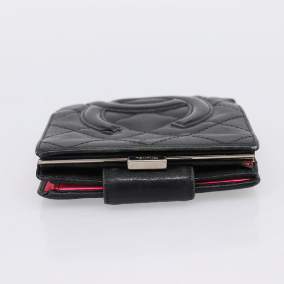 CHANEL Matelasse Cambon Line Bifold Wallet Leather Black Silver CC Auth 194479