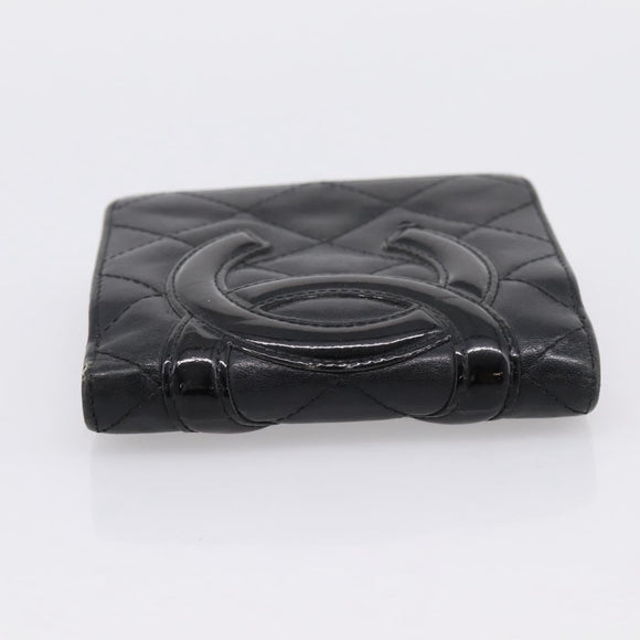 CHANEL Matelasse Cambon Line Bifold Wallet Leather Black Silver CC Auth 194479