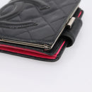 CHANEL Matelasse Cambon Line Bifold Wallet Leather Black Silver CC Auth 194479-7