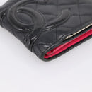 CHANEL Matelasse Cambon Line Bifold Wallet Leather Black Silver CC Auth 194479-14