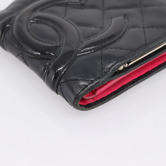 CHANEL Matelasse Cambon Line Bifold Wallet Leather Black Silver CC Auth 194479