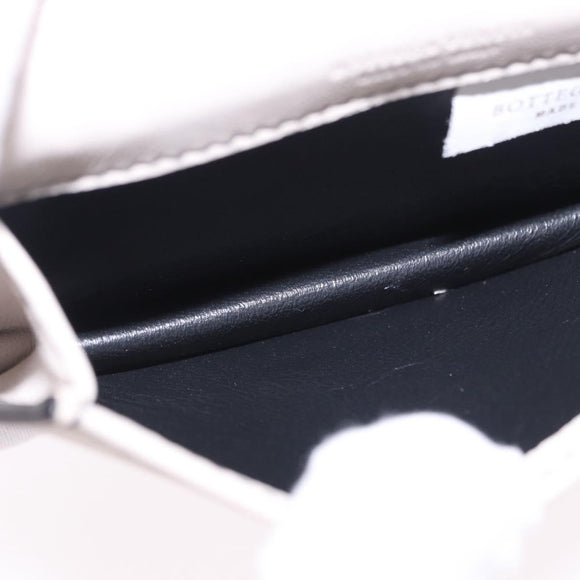 BOTTEGA VENETA INTRECCIATO Card Case Leather Beige Black Auth 194481A