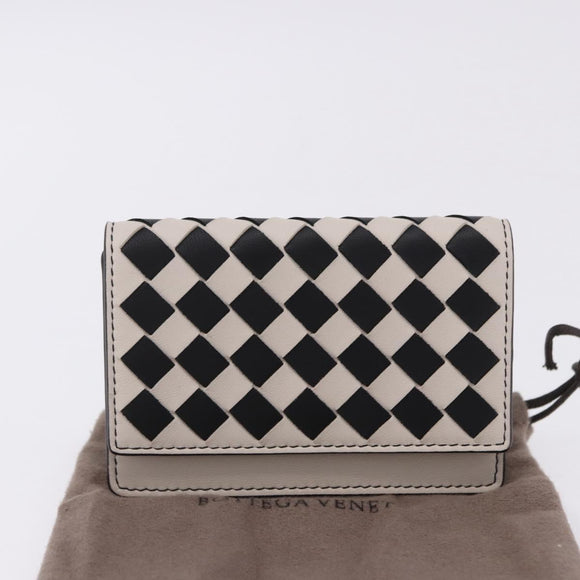 BOTTEGA VENETA INTRECCIATO Card Case Leather Beige Black Auth 194481A