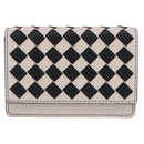 BOTTEGA VENETA INTRECCIATO Card Case Leather Beige Black Auth 194481A-13