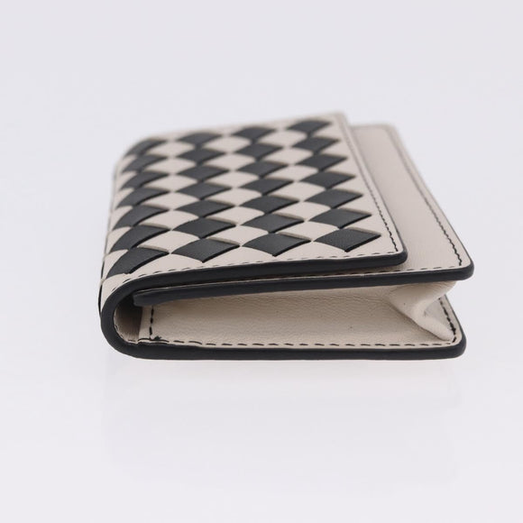 BOTTEGA VENETA INTRECCIATO Card Case Leather Beige Black Auth 194481A