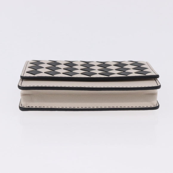 BOTTEGA VENETA INTRECCIATO Card Case Leather Beige Black Auth 194481A