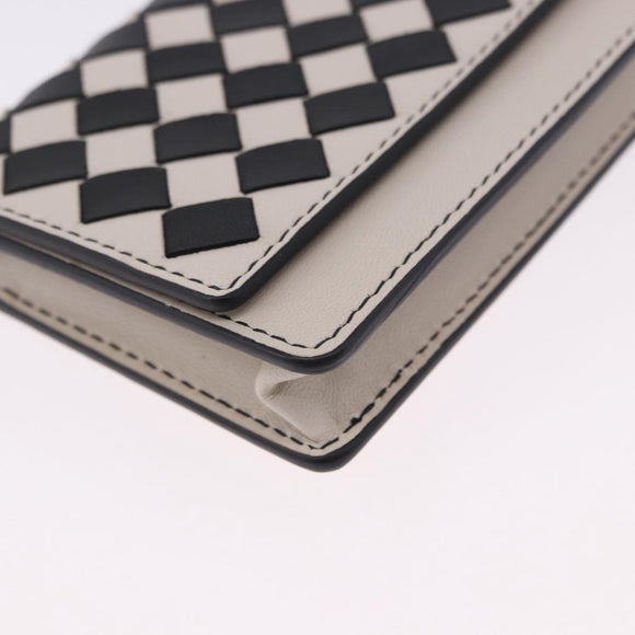 BOTTEGA VENETA INTRECCIATO Card Case Leather Beige Black Auth 194481A
