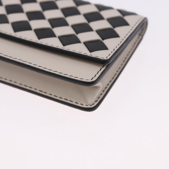 BOTTEGA VENETA INTRECCIATO Card Case Leather Beige Black Auth 194481A
