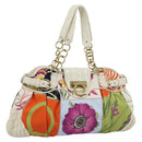 Salvatore Ferragamo Gancini Chain Hand Bag Nylon White Gold Auth 194550A-1