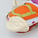Salvatore Ferragamo Gancini Chain Hand Bag Nylon White Gold Auth 194550A-12