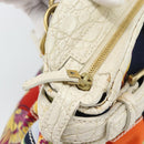 Salvatore Ferragamo Gancini Chain Hand Bag Nylon White Gold Auth 194550A-15