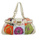 Salvatore Ferragamo Gancini Chain Hand Bag Nylon White Gold Auth 194550A-2