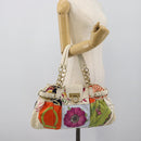 Salvatore Ferragamo Gancini Chain Hand Bag Nylon White Gold Auth 194550A-22