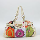 Salvatore Ferragamo Gancini Chain Hand Bag Nylon White Gold Auth 194550A-23