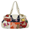 Salvatore Ferragamo Gancini Chain Hand Bag Nylon White Gold Auth 194550A-3