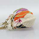 Salvatore Ferragamo Gancini Chain Hand Bag Nylon White Gold Auth 194550A-4