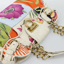 Salvatore Ferragamo Gancini Chain Hand Bag Nylon White Gold Auth 194550A-6