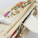 Salvatore Ferragamo Gancini Chain Hand Bag Nylon White Gold Auth 194550A-7