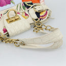 Salvatore Ferragamo Gancini Chain Hand Bag Nylon White Gold Auth 194550A-8