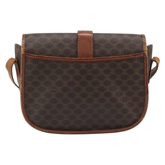 CELINE Macadam Canvas Shoulder Bag PVC Leather Brown Gold Auth 194551