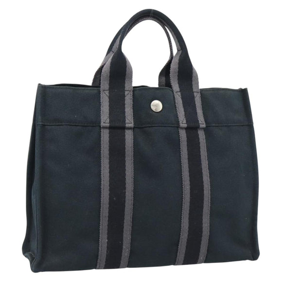 HERMES Fourre Tout PM Hand Bag Canvas Black Silver Auth 194555A