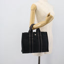 HERMES Fourre Tout PM Hand Bag Canvas Black Silver Auth 194555A-21