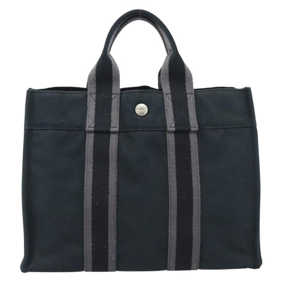 HERMES Fourre Tout PM Hand Bag Canvas Black Silver Auth 194555A